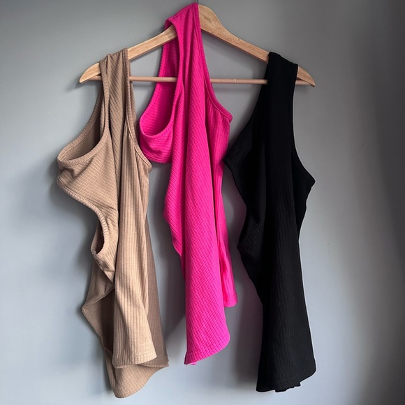 3 Unity Solid Rib-Knit Tank Tops Pink Nude Black 🩷🤎🖤 - Picture 2 of 11